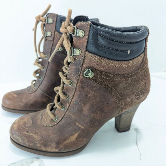 TIMBERLAND Earhkeepers Women’s Field Boot Lace Up Brown sued Leather Heels sz 7 - Picture 3 of 14